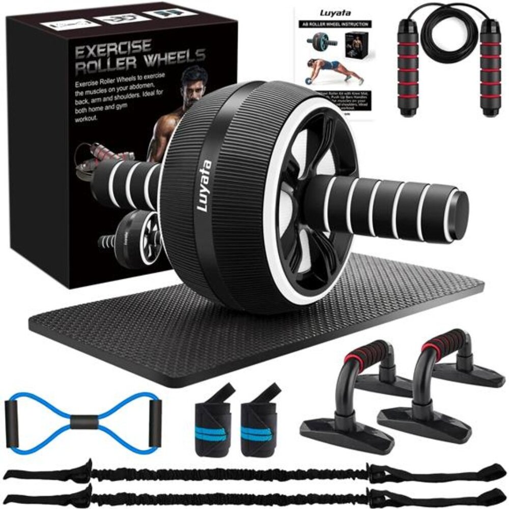 Ab Roller Wheel, 10-In-1 Ab Exercise Wheels Kit with Resistance Bands, Knee Mat